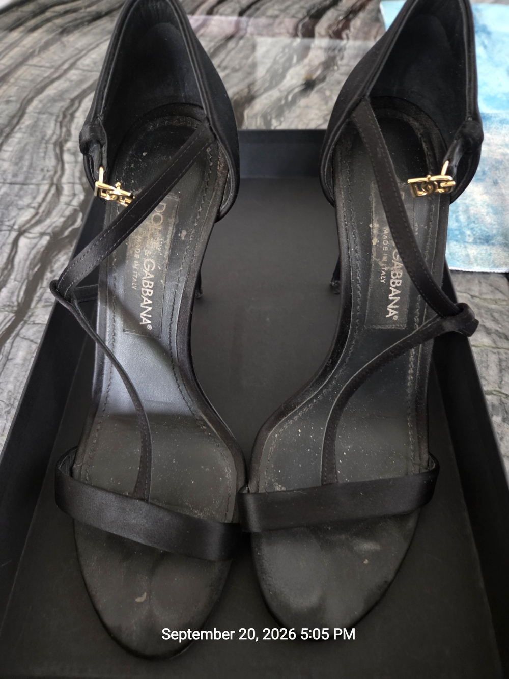 Dolce & Gabbana Keira T-Bar Black Satin Strappy Heels